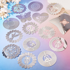 2個 2色 201ステンレススチールコネクタチャーム/リンク  蝶のついた中空の花  エッチングされた金属装飾  ミックスカラー  102x102x0.3mm  穴：2mm  1pc /カラー&nbsp;STAS-TA0005-69