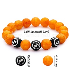 Dark Orange Natural Yellow Jade Round Beaded Stretch Bracelet&nbsp;BJEW-SW00077-07