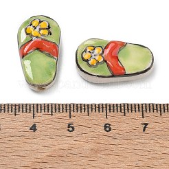 手作りの陶器ビーズ  手描き  ファミーユは磁器バラ  花とスリッパ  黄緑  22x12.5x7mm  穴：1.8mm&nbsp;PR-CBA2F6A-01H