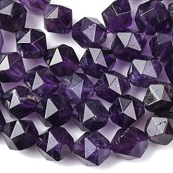 ファセットされた天然アメジストビーズ連売り  スターカットラウンドビーズ  9~10x9~9.5mm  穴：1mm  約38個/連  14.96''（38センチメートル）&nbsp;G-K066-09-10mm