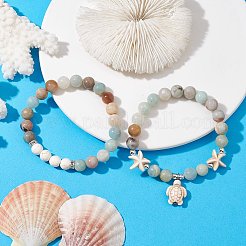 2Pcs 2 Styles Natural & Synthetic Mixed Stone Stretch Bracelets Set&nbsp;BJEW-JB10160