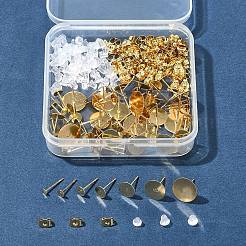 304ステンレススチールスタッドピアス金具  フラットラウンド  304ステンレススチール製フリクションナットとプラスチック製イヤーナット付き  24KGP本金メッキ  3~12x0.3mm  ピン：0.7~0.8mm&nbsp;STAS-FS0001-75