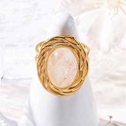 Oval Natural Quartz Crystal Finger Rings&nbsp;RJEW-M063-01G-12