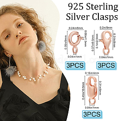9個、9スタイル、925スターリングシルバー留め金  スプリングリング＆カニカン  ローズゴールド  9~11.5x6x1.5mm  穴：1~3mm  3個/スタイル&nbsp;STER-BBC0001-17C