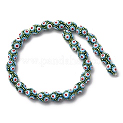ガラスエナメルビーズ  手描きのビーズ  オーバル  濃い緑  15~16.5x12~13mm  穴：1.5mm&nbsp;GLAA-C038-01F