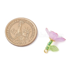 透明なアクリルパーツ  ガラスシードビーズで  花  ゴールドライン入り  蘭  17.5x18x19mm  穴：1.8mm&nbsp;PALLOY-MZ00822-04