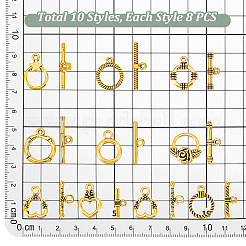 80 個 10 スタイルのチベットスタイル合金マンテル  アンティーク黄金  18~20.5x13~19mm  穴：2~3mm  8個/スタイル&nbsp;FIND-PH0023-32