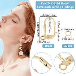 真鍮フレンチフックピアスのパーツ30個。  ループと丸カン30個付き  24KGP本金メッキ  16.5x11x2~4mm  ピン：0.7mm  穴：1.8mm&nbsp;FIND-BBC0003-20G