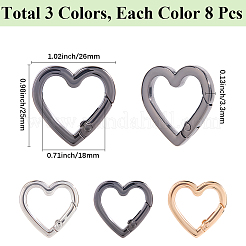 24 個 3 色合金スプリングゲートリング  ハート  ミックスカラー  25x26x3.3mm  穴：18mm  8個/カラー&nbsp;FIND-SC0016-38A