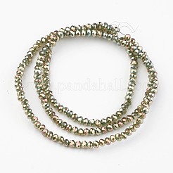 電気メッキガラスビーズセット  フル虹メッキ  ファセットロンデル  オリーブドラブ  3x2mm  穴：1mm  約170個/連  15インチ&nbsp;EGLA-P018-2mm-FR-B08