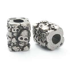 304ステンレススチールヨーロピアンビーズ  大穴ビーズ  直方体と頭蓋骨  アンティークシルバー  13x10.5x10mm  穴：4.5mmと5.5x5.5mm&nbsp;STAS-I181-021AS