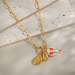 European 304 Stainless Steel Sea Shell Shape Oval Pendant Necklaces for Women&nbsp;WX6580