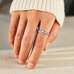 2Pcs Heart 925 Sterling Silver Micro Pave Clear Cubic Zirconia Finger Rings for Women&nbsp;FS-WG4005F-02