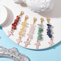 天然混合宝石ペンダント装飾  合金エナメルペンダント付き  クロス  59~61mm  クロス：49~50x10x5mm&nbsp;HJEW-JM01793