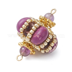 7Pcs 7 Colors Dyed Synthetic Imperial Jasper & Handmade Glass Seed Beaded Rhombus Connector Charms&nbsp;PALLOY-MZ00960
