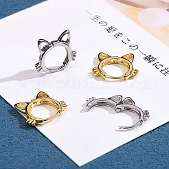 女性猫真鍮フレンチフックピアス  かわいい子猫の顔のイヤリングジュエリー恋人へのギフト女性誕生日クリスマス  ゴールドカラー  16x18.2mm&nbsp;JE965B