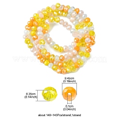 電気メッキガラスビーズセット  多面カット  ロンデル  オレンジ  4.5x3.5mm  穴：1mm  約140~143個/連  18.90インチ〜19.29インチ（48cm〜49cm）&nbsp;EGLA-yw0002-C04