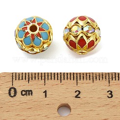 真鍮製エナメルビーズ  カドミウムフリー＆鉛フリー  ラインストーン付き  ゴールドカラー  12mm  穴：2mm&nbsp;KK-Q080-01A