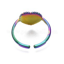 304ステンレススチールハートカフリング  女性のためのレインボーカラーオープンリング  usサイズ9（18.9mm）&nbsp;RJEW-N038-108