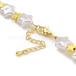 Rack Plating Brass & ABS Plastic Pearl Beads Star Beaded Necklaces for Women&nbsp;NJEW-C059-19G