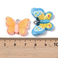 樹脂チャーム  蝶のチャーム  プラチナ鉄ループ付き  ミックスカラー  18.5~22.5x24.5~29x5~5.5mm  穴：2mm&nbsp;RESI-B035-02A