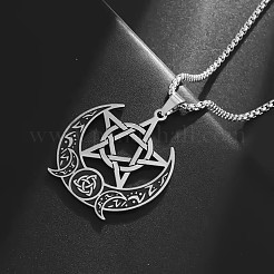 Moon Pentagram 201 Stainless Steel Pendant Necklaces for Women Men&nbsp;FS-WG0AEB1-01