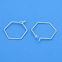 真鍮のピアスフック  六角  925銀メッキ  25x20x3.5mm&nbsp;KK-WH20013-04S-A
