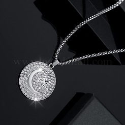 Zinc Alloy Micro Pave Clear Cubic Zirconia Flat Round with Star and Moon Pendant Necklaces&nbsp;FS-WGB5CD2-01