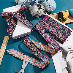 10 Yards Ethnic Style Polyester Jacquard Flower Ribbons&nbsp;SRIB-WH0011-195
