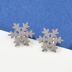 変色しない304ステンレススチール製イヤリング  低刺激性のイヤリング  スノーフレーク  ステンレス鋼色  12x12mm  ピン：0.8mm&nbsp;X-EJEW-P045-01P