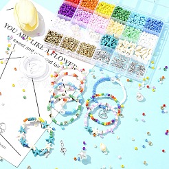 DIY オーシャン ビーチ テーマ ガラス シード ビーズ ストレッチ ジュエリー セット キット  ミックスカラー  4~26x4~19x2~4mm  穴：1.5~2mm&nbsp;DIY-FS0006-90