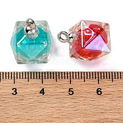 ABカラー樹脂ポリゴンペンダント  プラチナメッキ合金ループ付きボールインナーチャーム  ミックスカラー  20x15x15mm  穴：2mm&nbsp;RESI-U002-03