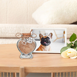 足跡チャーム付きハート型ペットヘアメモリアルボトル3個  犬 猫 ペット ファー 記念品  ペットの記念骨壷  透明  7.7x6.1cm&nbsp;AJEW-NB00002
