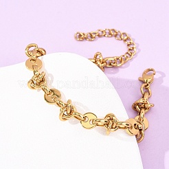 304 Stainless Steel Flat Round & Knot Link Chain Bracelets for Women&nbsp;BJEW-F536-08G