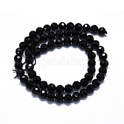 天然石ブラックトルマリンビーズ連売り  ファセット（64ファセット）  ラウンド  5~6mm  穴：0.8mm  約62~67個/連  15.16~15.55インチ（38.5~39.5cm）&nbsp;LS-G-G927-46