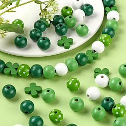 160Pcs 5 Style Irish Theme Painted Natural Wood Beads&nbsp;X1-WOOD-LS0001-48