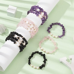 5Pcs 5 Style Natural Mixed Gemstone Chips Stretch Bracelets Set&nbsp;BJEW-JB09551