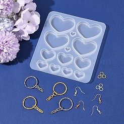DIYジュエリー作りパーツキット  ハートのシリコンカボション型を含む  アイアン製キーリング  真鍮のピアスフックと丸カン  プラチナ·ゴールデン  135x120x8.5mm&nbsp;DIY-FS0008-41