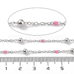 304ステンレススチールアズキチェーン  エナメル  ハンダ付け  ショッキングピンク  ビーズ：3.5~3.6x3.5mm  リンク：5x2x2mmと2x1.5x0.3mm&nbsp;CHS-F019-01P-02