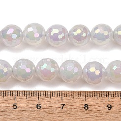 電気メッキ天然石瑪瑙ビーズ連売り  ラウンド  多面カット  虹メッキ  ホワイト  9.5~10mm  穴：1.2~1.4mm  約38個/連  14.65''~14.96''（37.2~38センチメートル）&nbsp;G-B191-A07-10mm-01