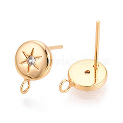 Brass Micro Pave Clear Cubic Zirconia Stud Earring Findings&nbsp;MAK-T011-11G-04