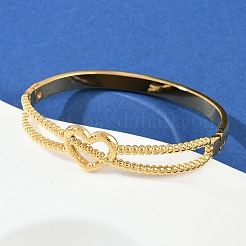 女性用304ステンレススチールヒンジ付きバングル  ハート  イオンプレーティング（ip）  18KGP本金メッキ  1/2インチ（1.35cm）  内径：2x2-3/8インチ（5x6cm）&nbsp;BJEW-C114-04G