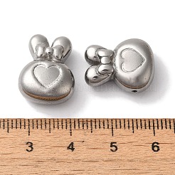 変色しにくい304ステンレススチールビーズ  蝶結びとハートのウサギ  ステンレス鋼色  17x13x7mm  穴：1.2mm&nbsp;STAS-I305-199P