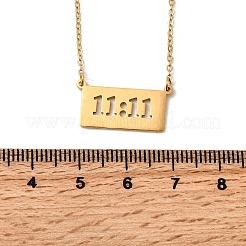 304 Stainless Steel Rectangle with Laser Cut 11:11 Pendant Necklaces for Women&nbsp;NJEW-Z091-16G-01