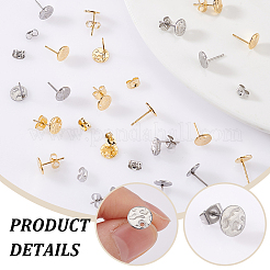 60Pcs 2 Colors 201 Stainless Steel Flat Round Stud Earring Findings&nbsp;STAS-UN0060-68