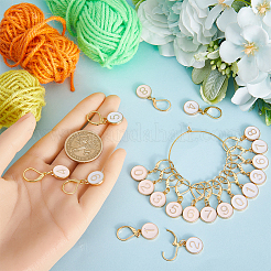 20Pcs 2 Colors Flat Round with Number Alloy Enamel Locking Pendant Stitch Markers&nbsp;HJEW-SC00045