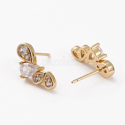 Brass Micro Pave Clear Cubic Zirconia Stud Earrings&nbsp;EJEW-C502-01G