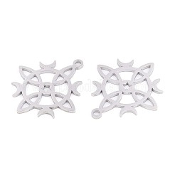 304ステンレスペンダント  月のチャーム付き魔女の結び目  変色防止  ステンレス鋼色  32.5x29x1.5mm  穴：2mm&nbsp;STAS-N108-39P