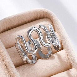女性用ウェーブ 304 ステンレススチール 指輪  ステンレス鋼色  内径：17mm&nbsp;RJEW-F174-06P