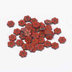 アンティークスタイルのチェコガラスビーズ  花  レッド  9.5x3.5mm  穴：0.9mm  約185個/袋&nbsp;GLAA-CJC0001-05A